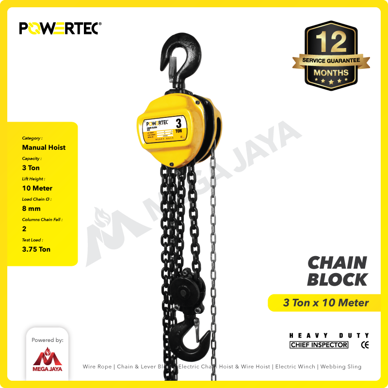 Chain Block / Takel 3 Ton x 10 Meter POWERTEC