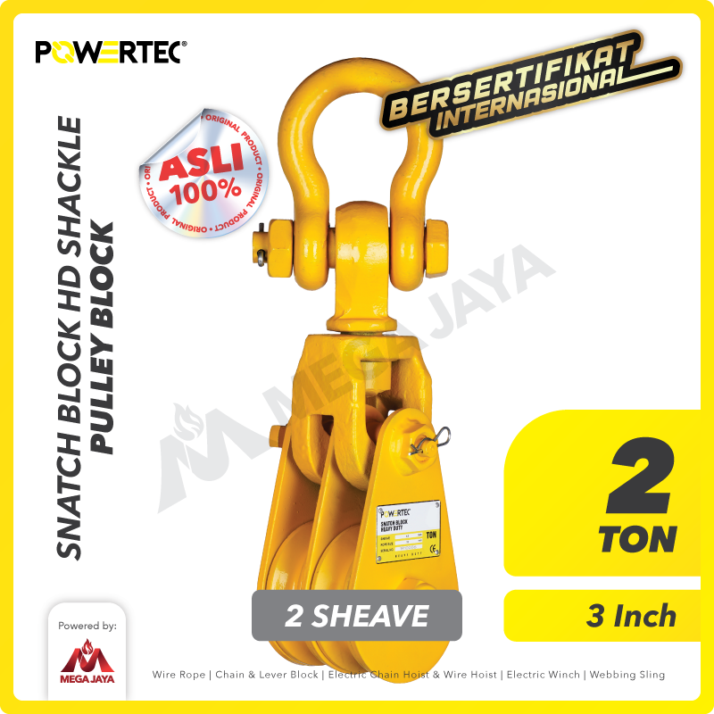 Snatch Block / Pulley Block Shackle 2 Ton - 3" HD 2 Sheave POWERTEC