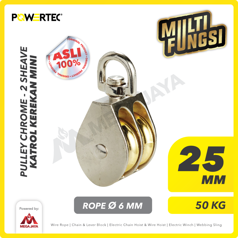 Small Pulley Chrome Katrol Kerekan 25mm 1" - 2 Sheave POWERTEC