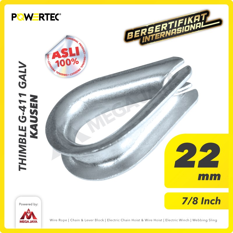 Thimble Wire Rope Kausen Sling G-411 22mm - 7/8" Galvanized POWERTEC