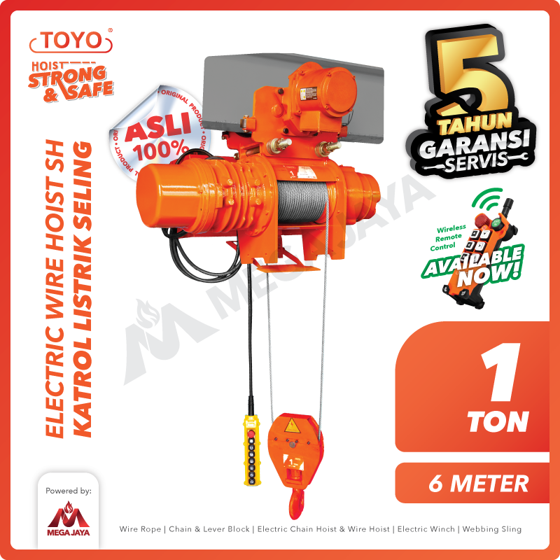 Electric Wire Rope Hoist 1 Ton  x 6 Meter SH Series TOYO