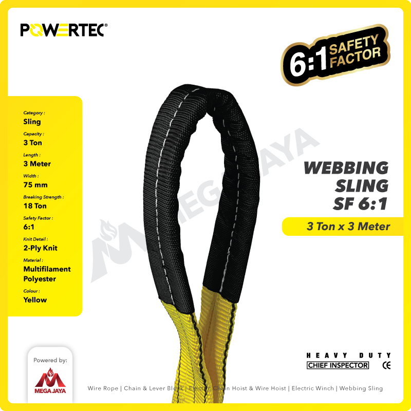 Webbing Sling Belt / Tali Angkat 3 Ton x 3 Meter POWERTEC Double Ply