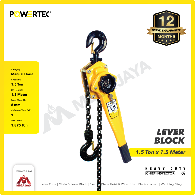 Lever Block / Lever Hoist 1.5 Ton x 1.5 Meter POWERTEC