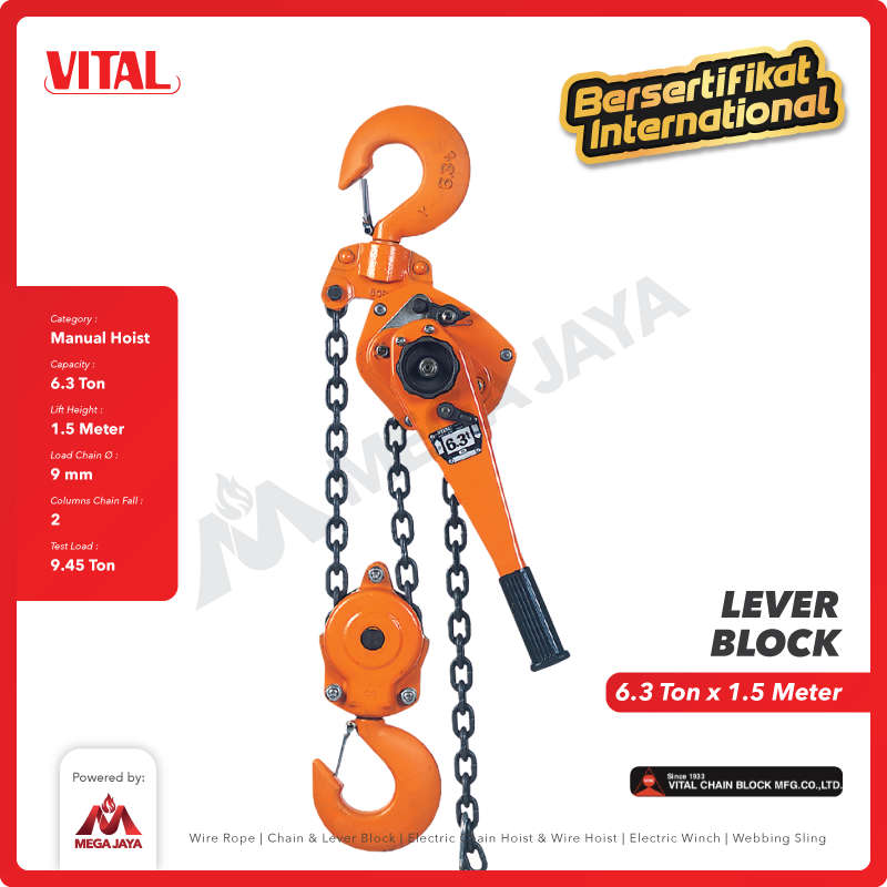 Lever Block / Lever Hoist 6.3 Ton x 1.5 Meter VITAL