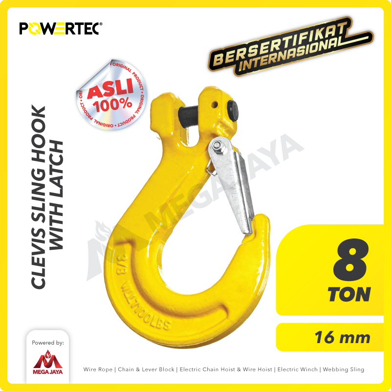 Clevis Sling Hook with Latch 16mm - 8 Ton POWERTEC