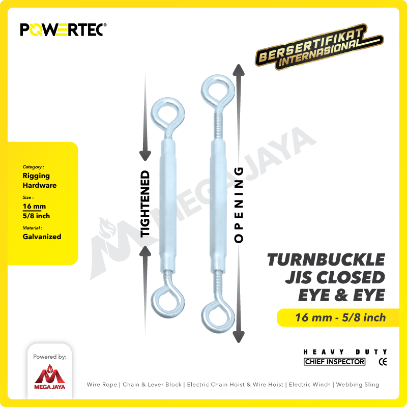 Turnbuckle / Jarum Keras JIS Closed Eye & Eye M16 Span Skrup POWERTEC