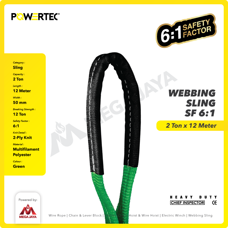 Webbing Sling Belt / Tali Angkat 2 Ton x 12 Meter POWERTEC Double Ply