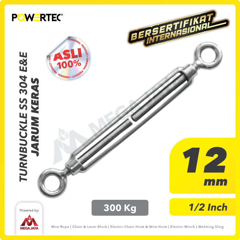 Turnbuckle / Jarum Keras SS 304 Eye & Eye M12 Span Skrup POWERTEC