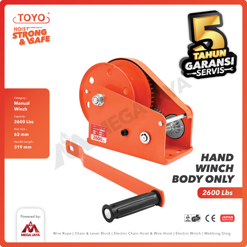 Hand Winch Auto Brake / Katrol Manual 2600 Lbs TOYO