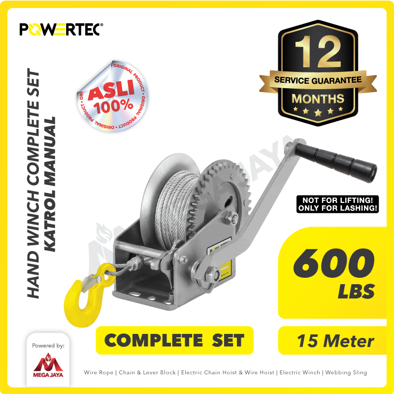 Hand Winch / Katrol Manual 600lbs / 250Kg x 15 M Galv POWERTEC