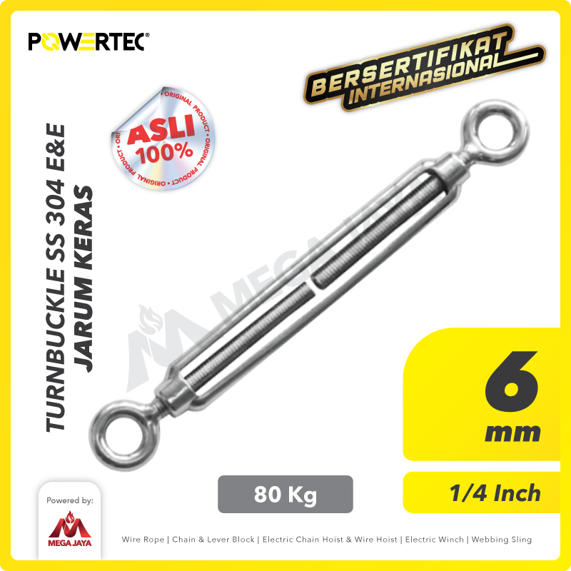 Turnbuckle / Jarum Keras SS 304 Eye & Eye M6 Span Skrup POWERTEC