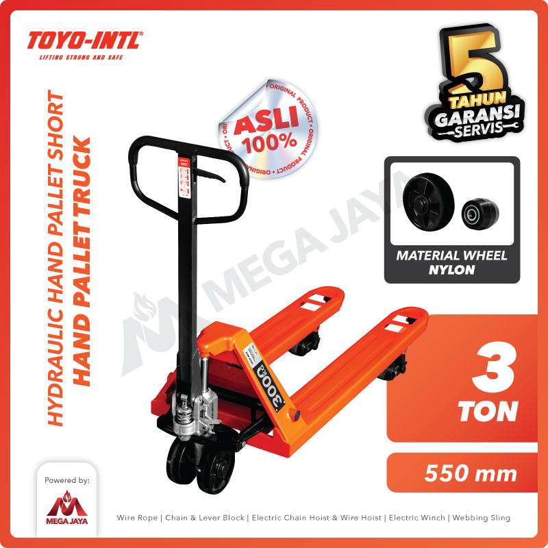 Hydraulic Hand Pallet Truck Trolley Short 3 Ton / Lebar 550 mm / 3000 Kg TOYO