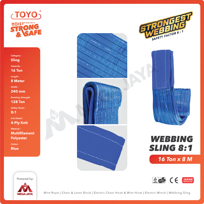 Webbing Sling Belt / Tali Angkat 16 Ton x 8 Meter TOYO Double Ply