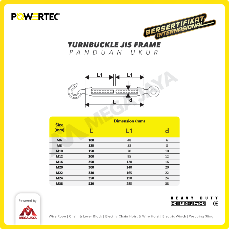 Turnbuckle / Jarum Keras JIS Hook & Hook M22 Span Skrup POWERTEC