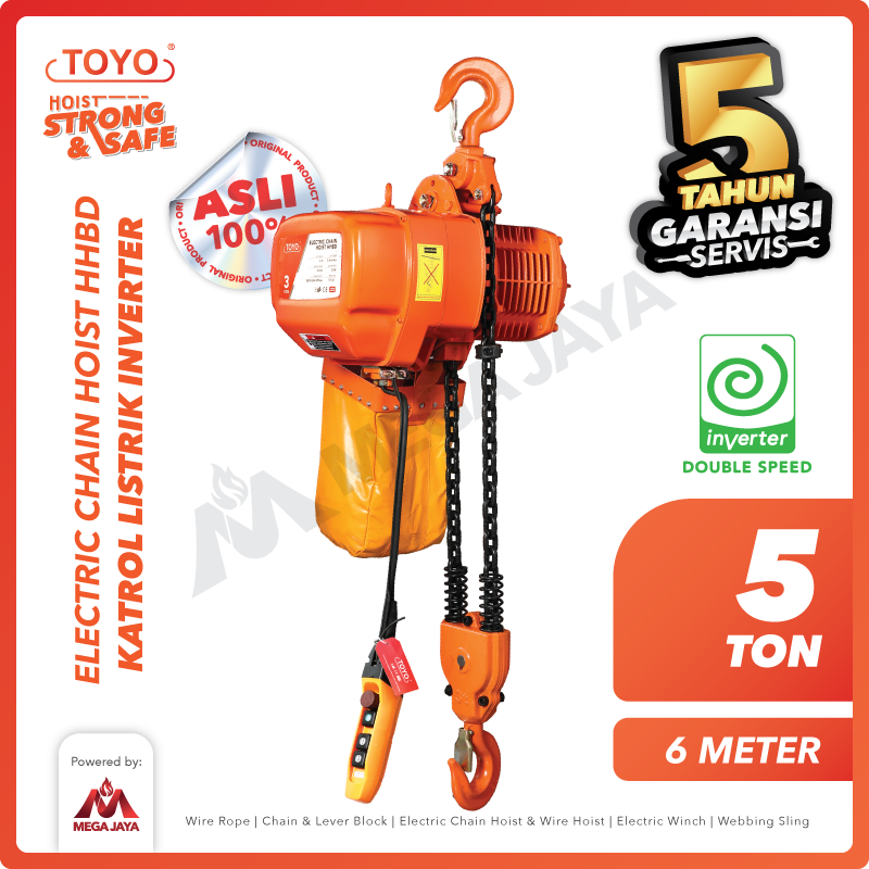 Electric Chain Hoist 5 Ton  x 6 Meter HHBD Inverter TOYO