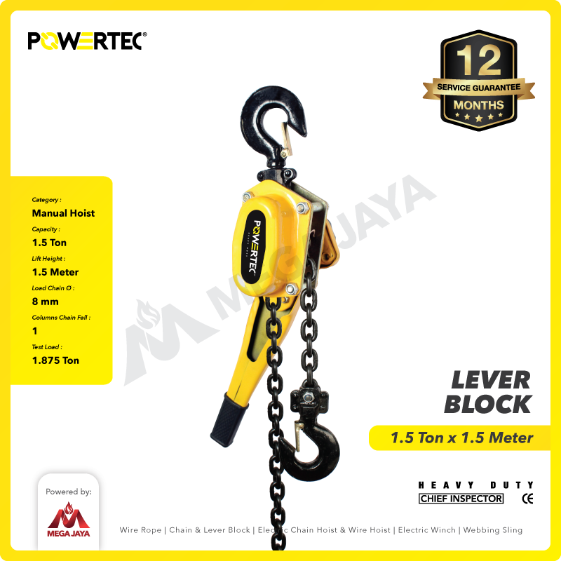 Lever Block / Lever Hoist 1.5 Ton x 1.5 Meter POWERTEC