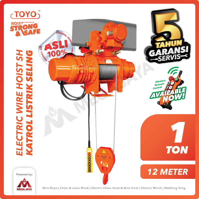 Electric Wire Rope Hoist 1 Ton  x 12 Meter SH Series TOYO