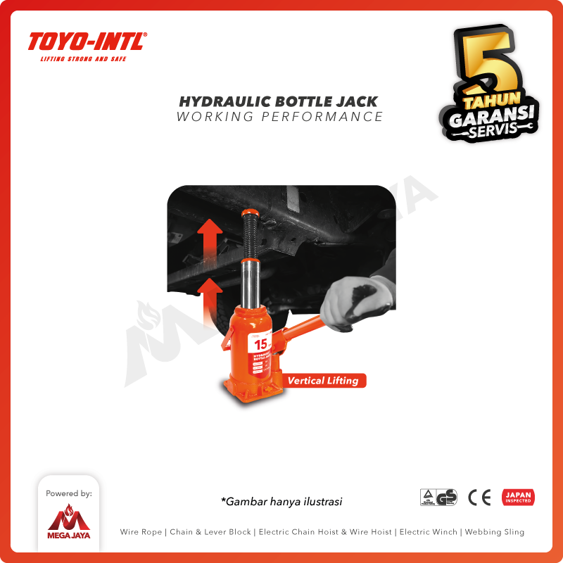 Hydraulic Bottle Jack / Dongkrak Botol 5 Ton TOYO