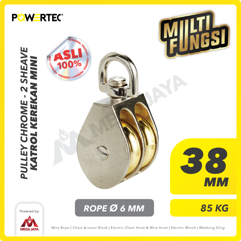 Small Pulley Chrome Katrol Kerekan 38mm 1-1/2" - 2 Sheave POWERTEC