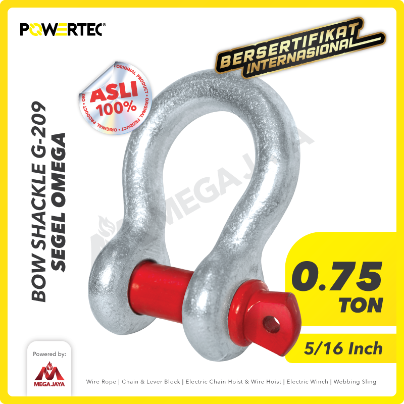 Bow Shackle Omega G209 0.75 Ton - 5/16" POWERTEC Segel Screw Pin