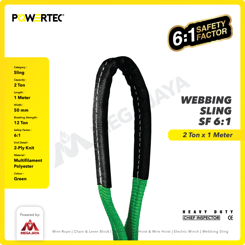 Webbing Sling Belt / Tali Angkat 2 Ton x 1 Meter POWERTEC Double Ply