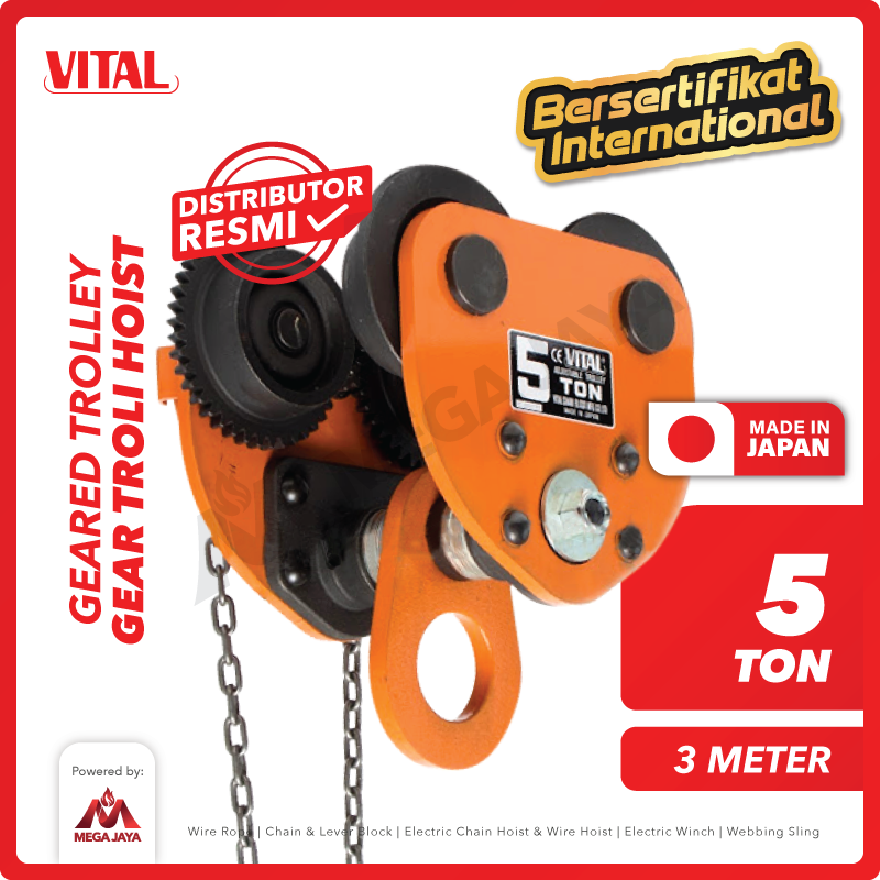 Geared Trolley / Gear Troli Hoist 5 Ton x 3 Meter VITAL