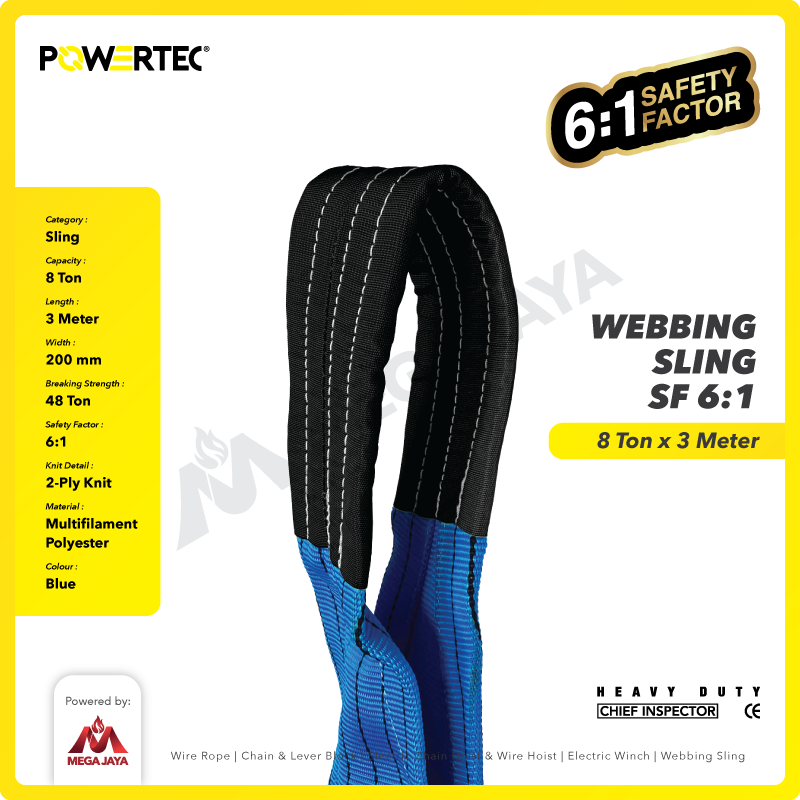 Webbing Sling Belt / Tali Angkat 8 Ton x 3 Meter POWERTEC Double Ply
