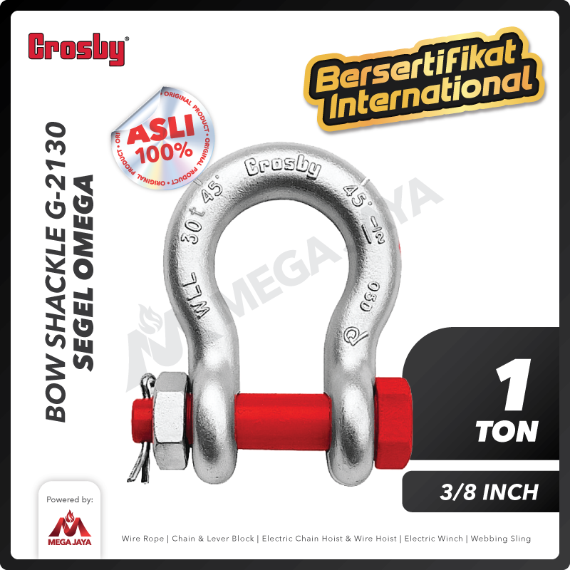 Bow Shackle Omega G2130 1 Ton - 3/8" CROSBY Segel Bolt Type