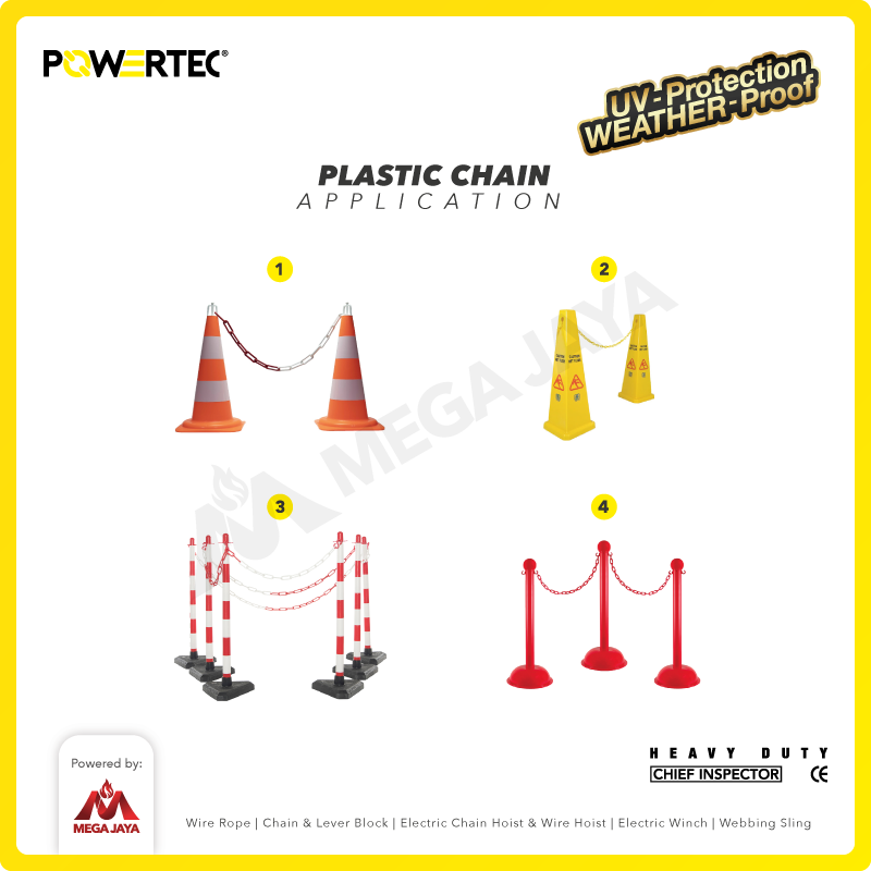 Rantai Plastik PVC 10mm x 25m Plastic Chain POWERTEC - Kuning