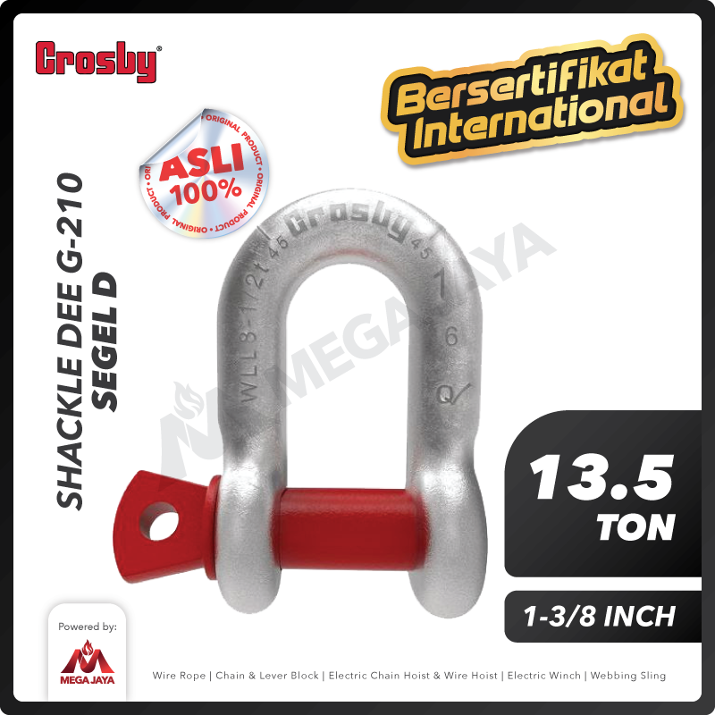 Shackle D G210 13.5 Ton - 1-3/8" CROSBY Segel Dee Screw Pin