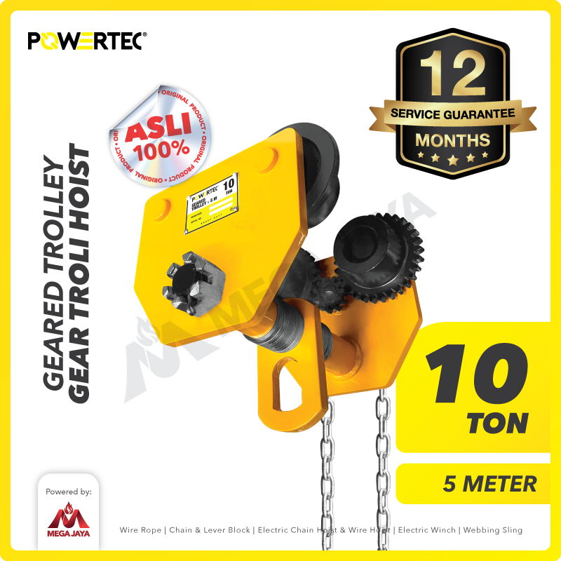 Geared Trolley / Gear Troli Hoist 10 Ton x 5 Meter POWERTEC