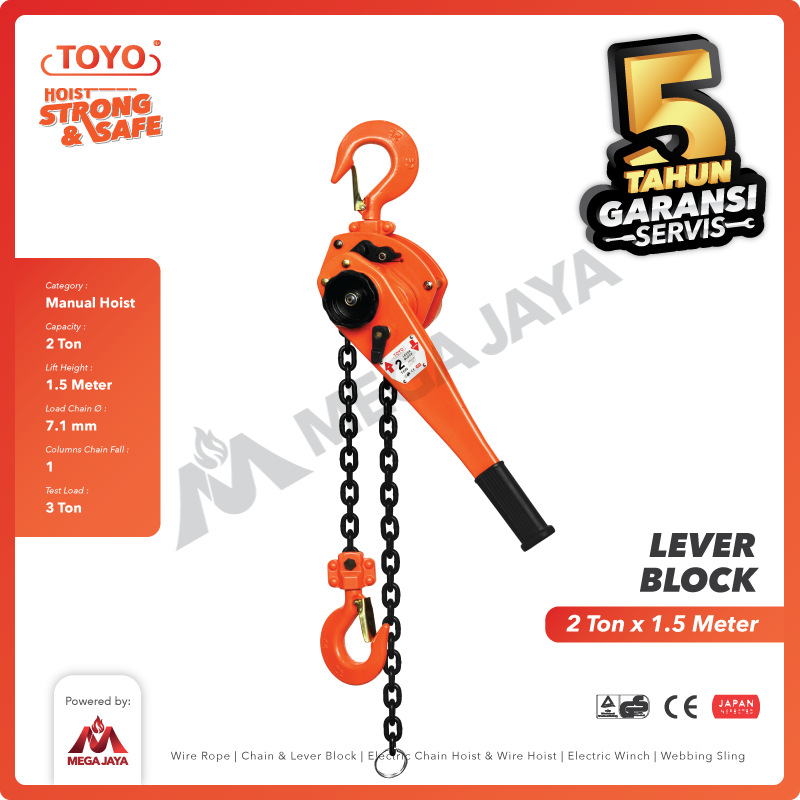 Lever Block / Lever Hoist 2 Ton x 1.5 Meter TOYO