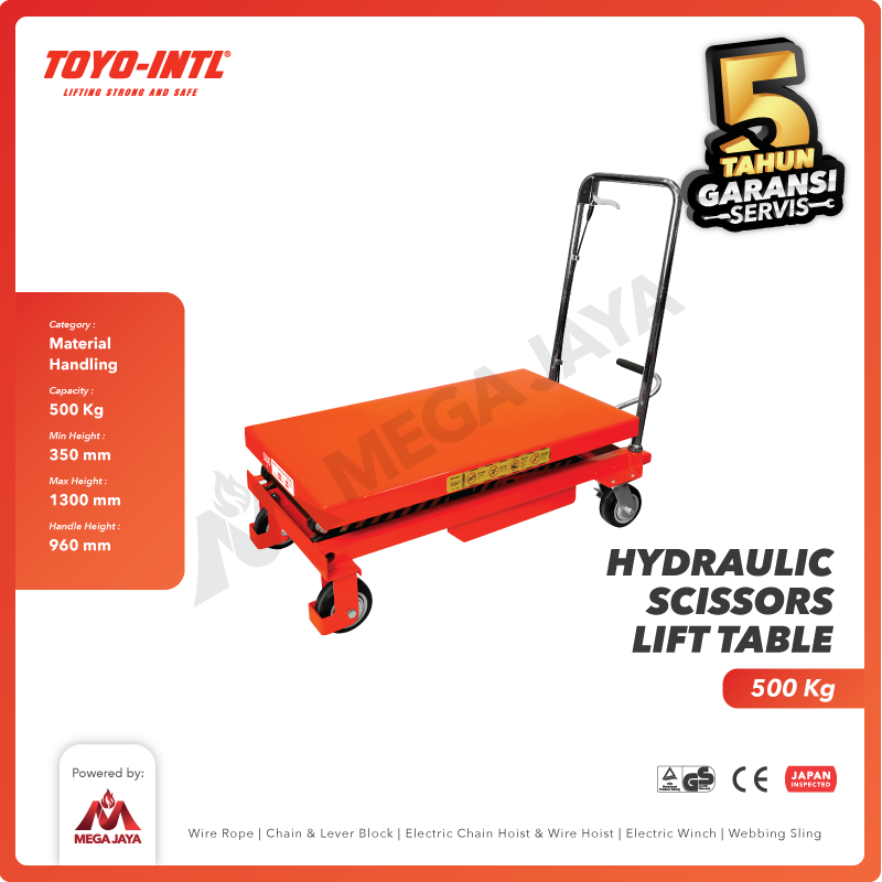 Hydraulic Scissors Lift Table / Meja Hidrolik 500 Kg x 1.3 M TOYO