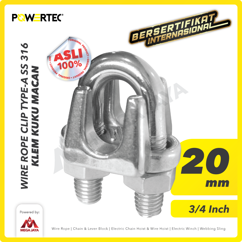 Wire Rope Clip / Klem Seling Kuku Macan SS 316 20mm POWERTEC Bulldog