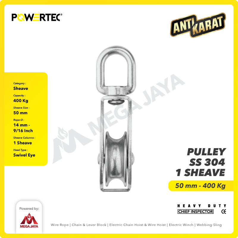 Small Pulley SS 304 Katrol Kerekan 50mm - 1 Sheave Stainless POWERTEC