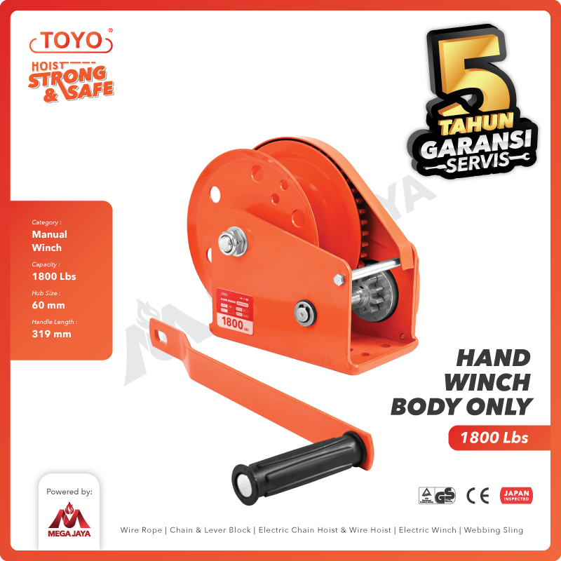 Hand Winch Auto Brake / Katrol Manual 1800 Lbs TOYO